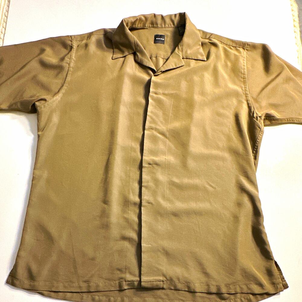 Slates Men's L Brown Solid Short Sleeve Woven Rayon Blend Spread Collar Shirt